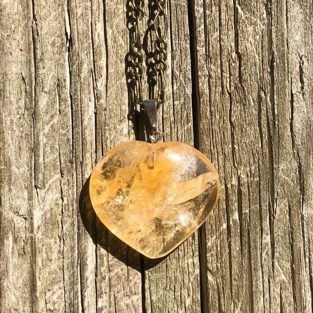 New Citrine Heart Shaped Stone W/Choice of Necklace (Unisex)